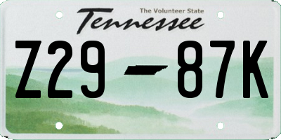 TN license plate Z2987K