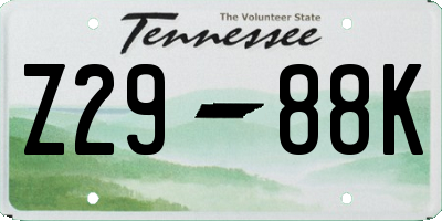 TN license plate Z2988K