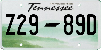 TN license plate Z2989D