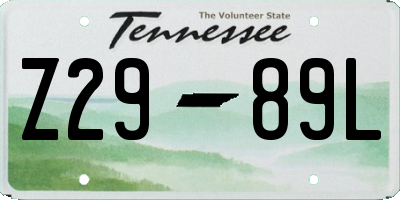 TN license plate Z2989L