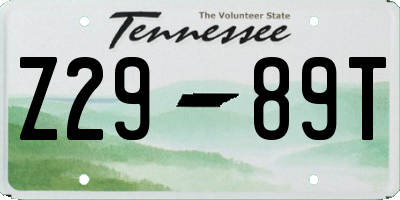 TN license plate Z2989T