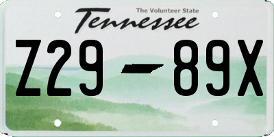 TN license plate Z2989X