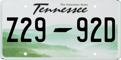 TN license plate Z2992D