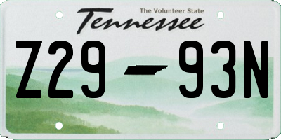 TN license plate Z2993N