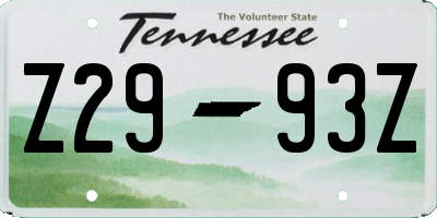 TN license plate Z2993Z