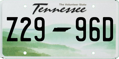 TN license plate Z2996D