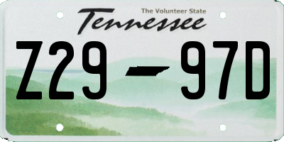 TN license plate Z2997D