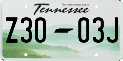 TN license plate Z3003J