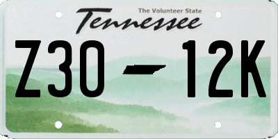 TN license plate Z3012K