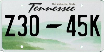 TN license plate Z3045K