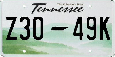 TN license plate Z3049K