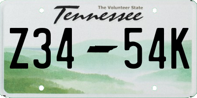 TN license plate Z3454K