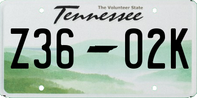 TN license plate Z3602K