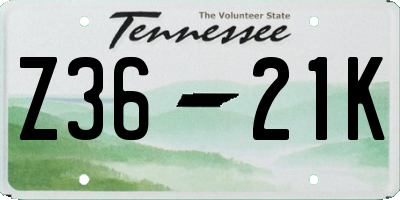 TN license plate Z3621K