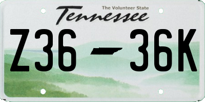 TN license plate Z3636K