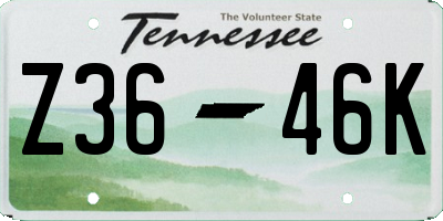 TN license plate Z3646K