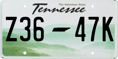 TN license plate Z3647K