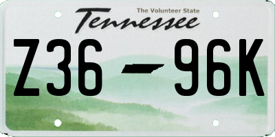 TN license plate Z3696K