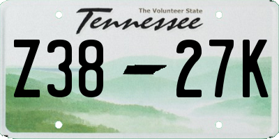 TN license plate Z3827K