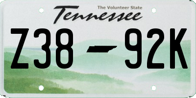 TN license plate Z3892K