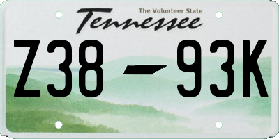 TN license plate Z3893K
