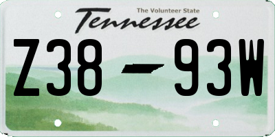 TN license plate Z3893W