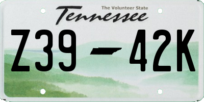 TN license plate Z3942K