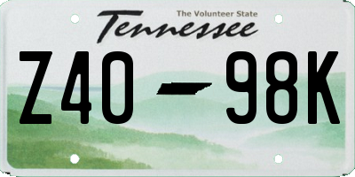 TN license plate Z4098K