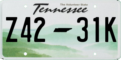 TN license plate Z4231K
