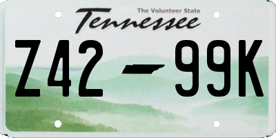TN license plate Z4299K