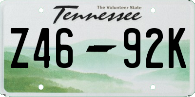 TN license plate Z4692K