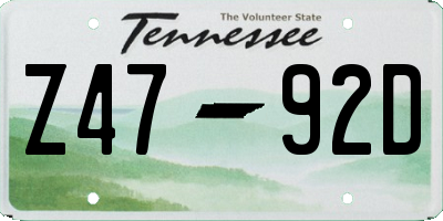 TN license plate Z4792D