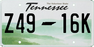 TN license plate Z4916K