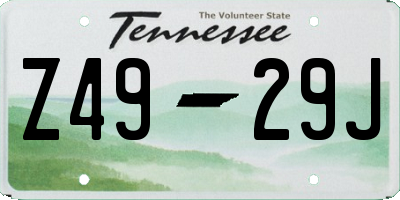 TN license plate Z4929J