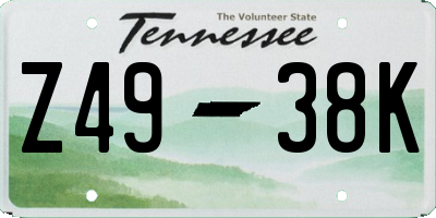 TN license plate Z4938K