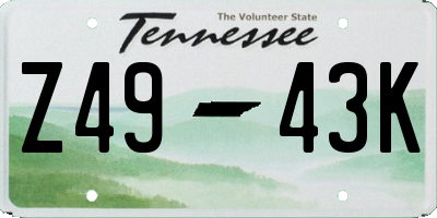 TN license plate Z4943K