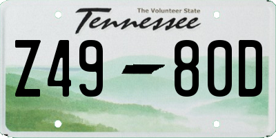 TN license plate Z4980D