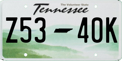 TN license plate Z5340K
