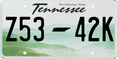 TN license plate Z5342K