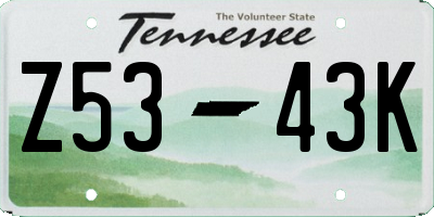 TN license plate Z5343K