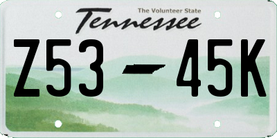 TN license plate Z5345K