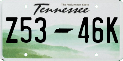 TN license plate Z5346K