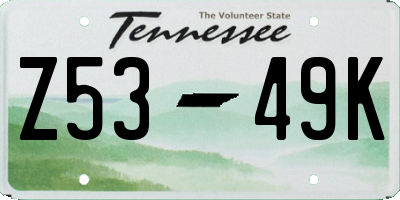 TN license plate Z5349K