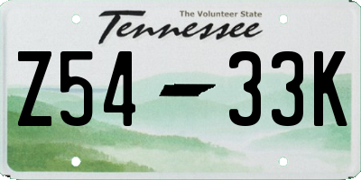 TN license plate Z5433K