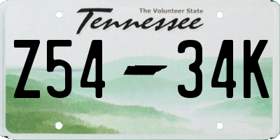 TN license plate Z5434K