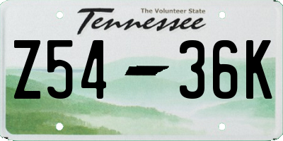 TN license plate Z5436K