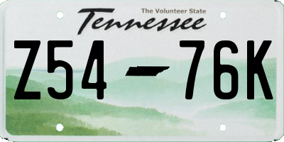 TN license plate Z5476K