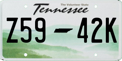 TN license plate Z5942K