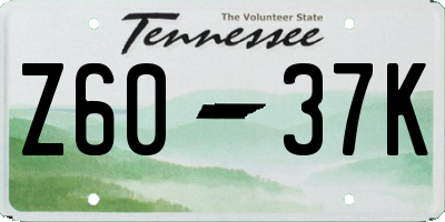 TN license plate Z6037K