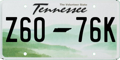 TN license plate Z6076K